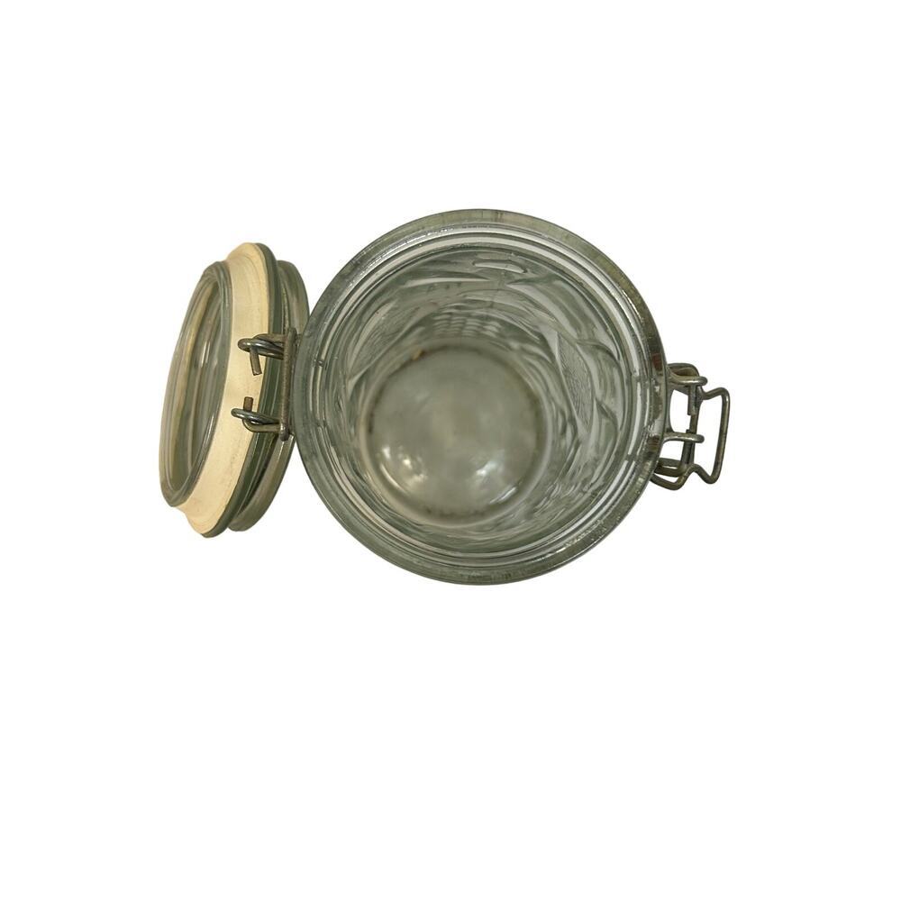 Vintage Fruit Embossed Clear Glass Canister with Flip Top 8" tall Collectable - Picture 3 of 8